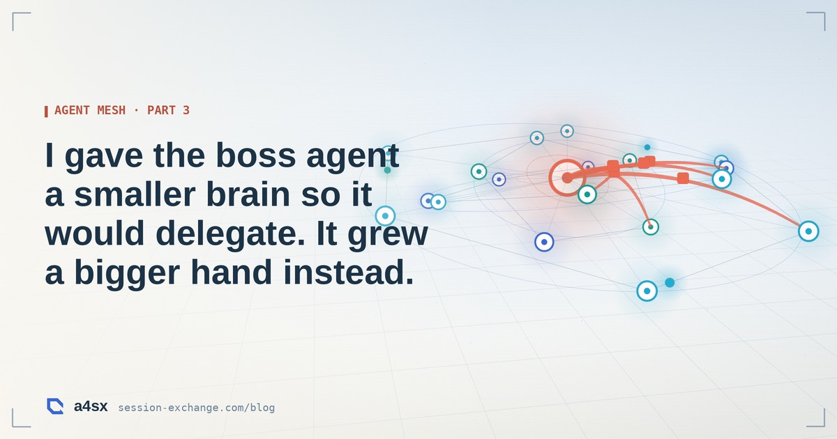 Neon illustration: a tiny agent cell sprouting one oversized pink hand with work rising from its fingertips, while eight dim colleague cells sit idle on unlit links.