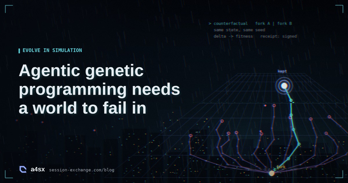 Neon illustration: a factory floor drawn as a glowing grid, many faint branches forking from one point across it and one bright branch reaching a node marked kept, next to the post title.