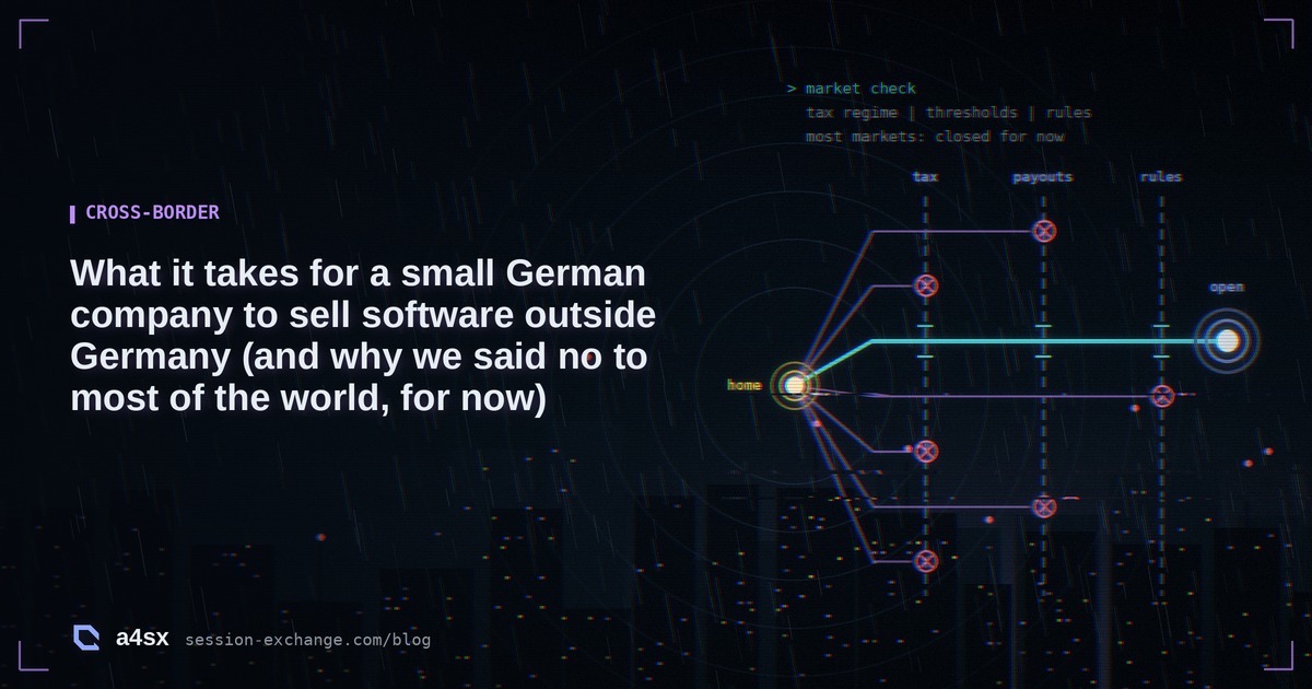 Neon illustration: routes fan out from a warm light marked home through three dashed fences labelled tax, payouts and rules; most stop, one reaches a node marked open, next to the post title.